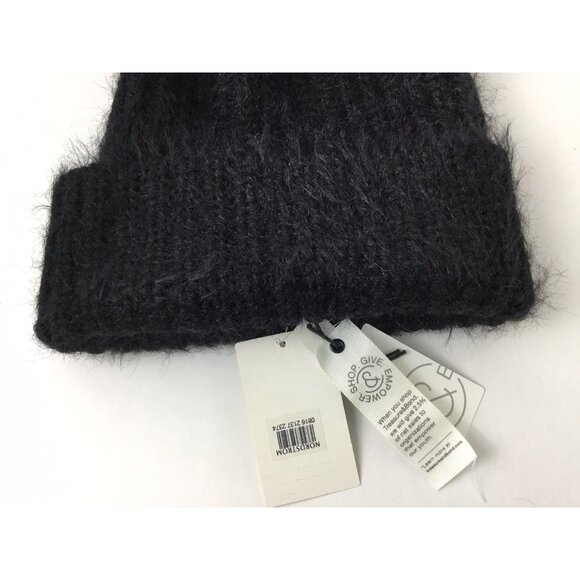 Treasure & Bond Nordstrom Black Knit Beanie Fuzzy Warm Hat NWT - Picture 2 of 4